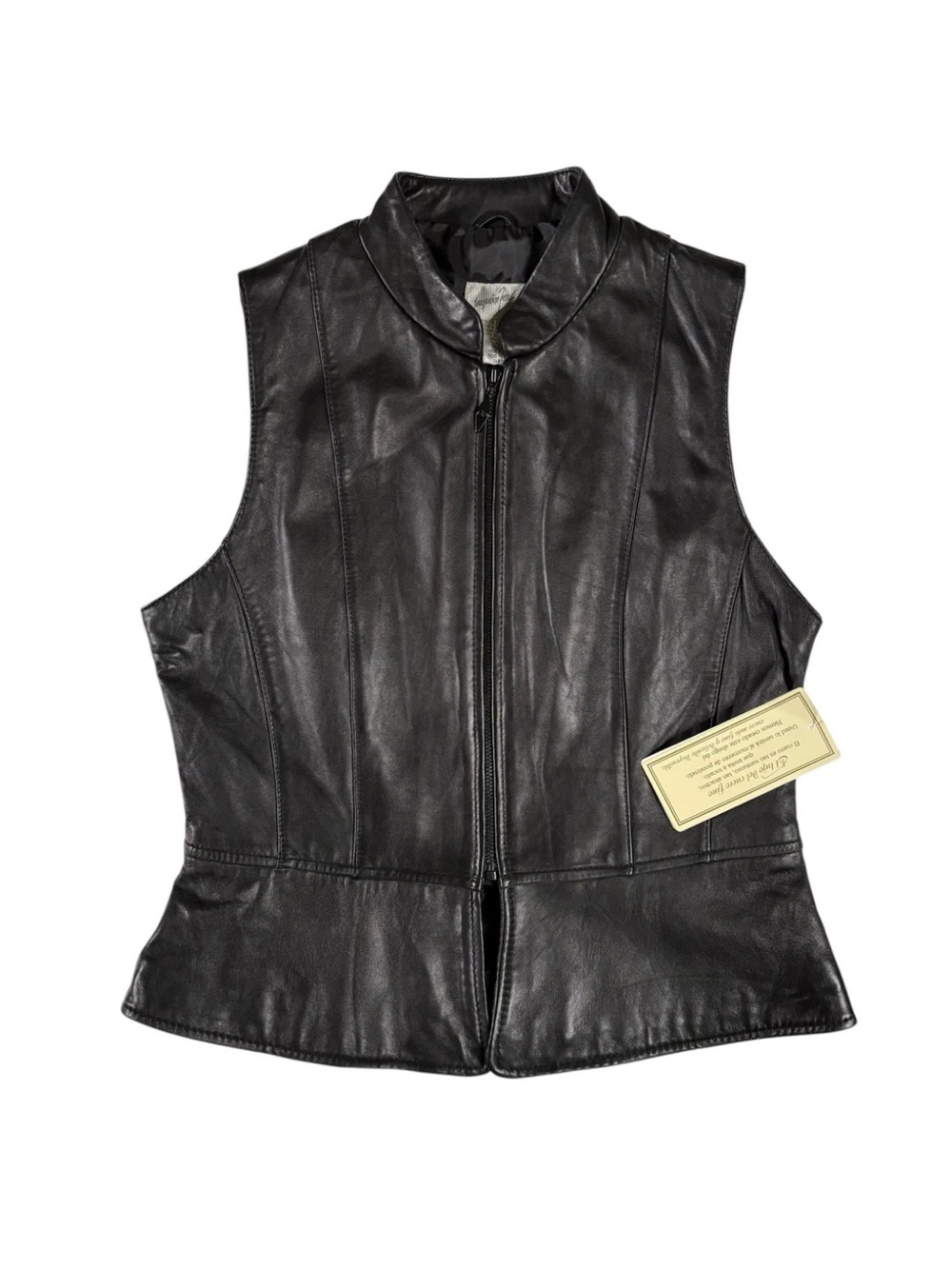NEW! Vtg Black Soft Leather Zip Up Vest Women Sz 8P 90s Biker Punk Festival